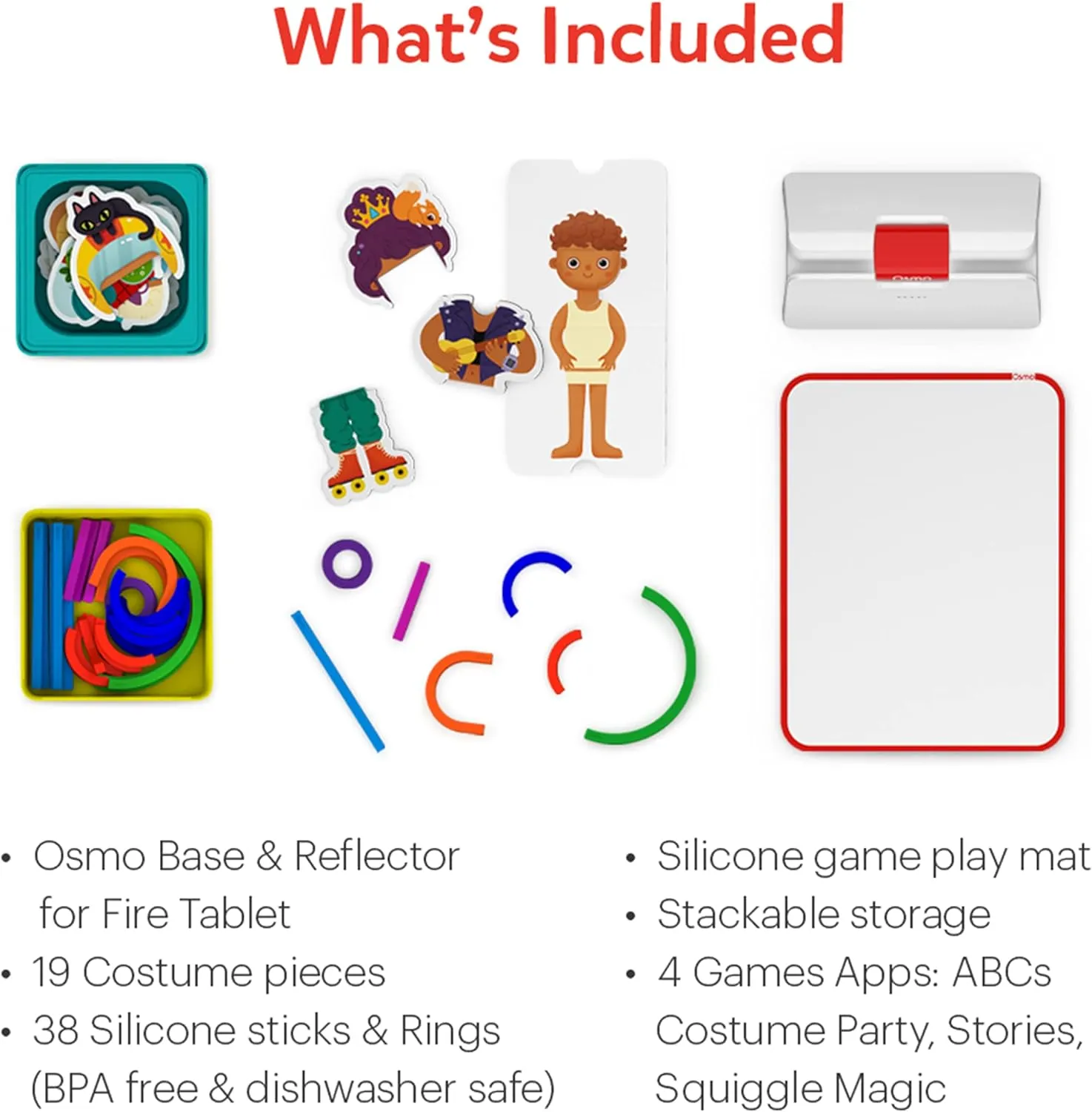Osmo-Little Genius Starter Kit for Fire Tablet-4 Educational Learning Games-Preschool Ages 3-5-Phonics,Problem Solving & Creativity-STEM Toy Gifts,Kids(Osmo Fire Tablet Base Included)