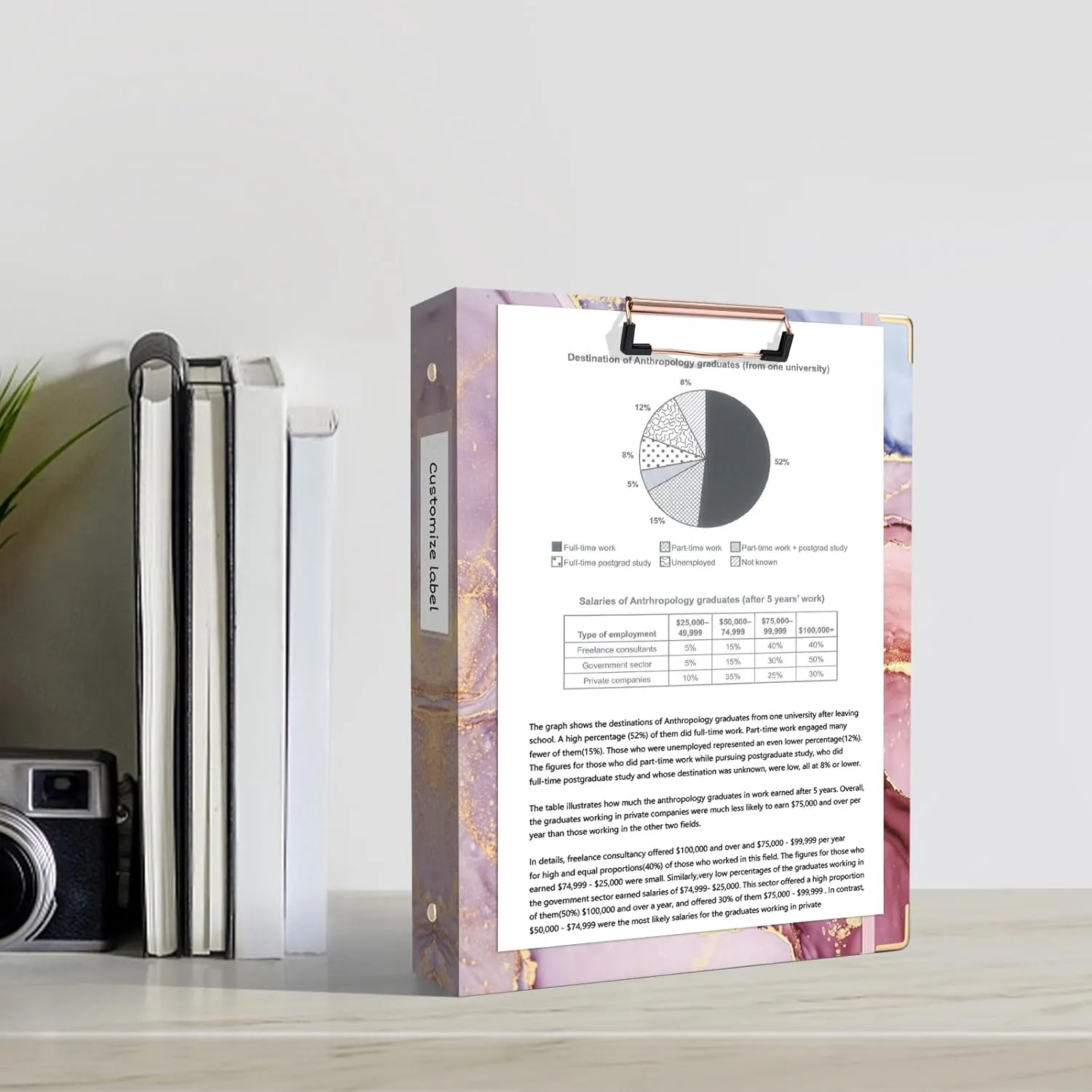 Ospelelf 3 Ring Binder, 1 Inch, Cute Pink Marble Binder for Letter Size (11" x 8.5") with 5 Tab Dividers, File Folder Labels and Low Profile Clipboards