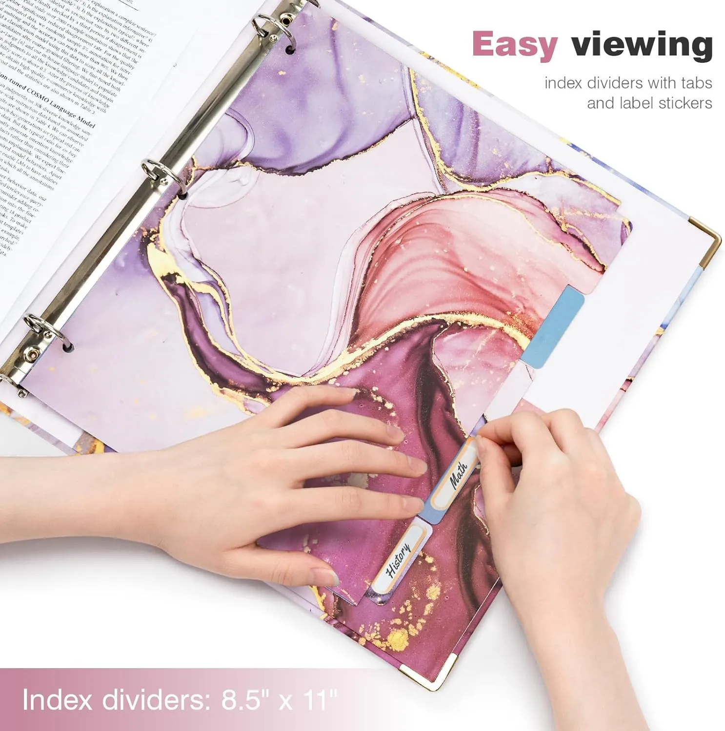 Ospelelf 3 Ring Binder, 1 Inch, Cute Pink Marble Binder for Letter Size (11" x 8.5") with 5 Tab Dividers, File Folder Labels and Low Profile Clipboards