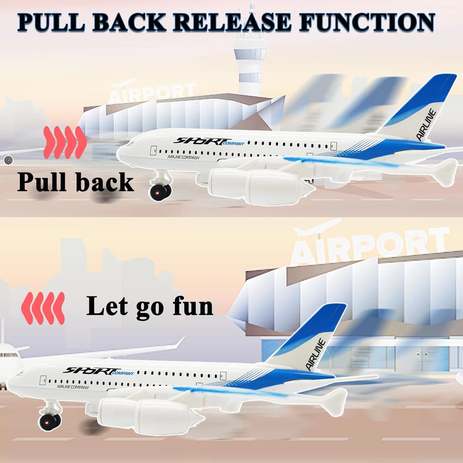 OTONOPI Airplane Toys A380 for Kids Bump and Go Pull Back Airlines Die Cast Metal Airbus Plane Toy with Lights and Sounds Model Airplane Toy for Boys & Girls Christmas Birthday Gift and Collections