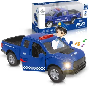 Otto Police Car, Pull-Back Metal Strong Car, Doors Open & Close, Lights & Sirens, Interactive Kids Toy - for Boys & Girls Age 3 and Up