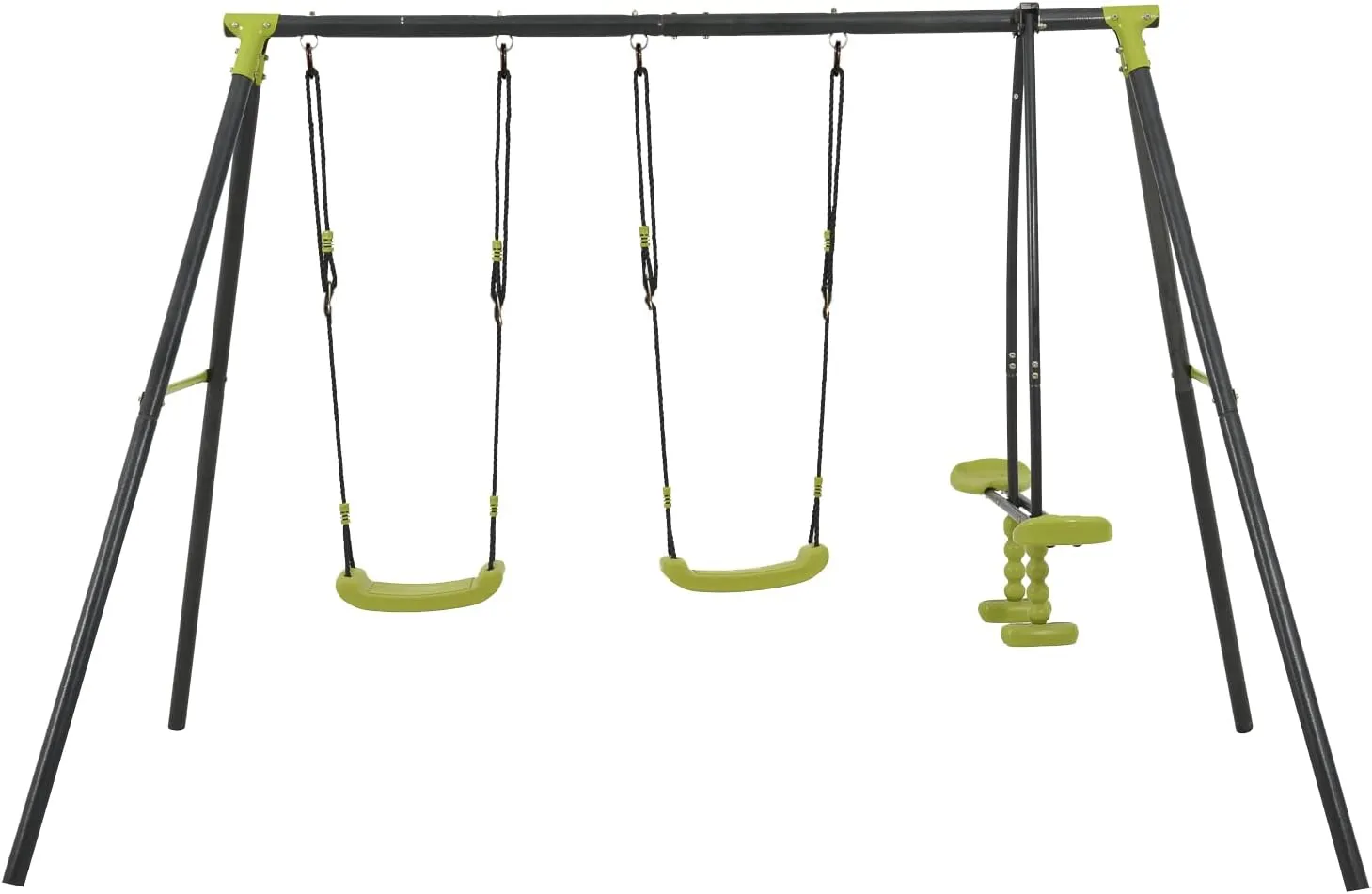 Outdoor Fun for Kids with Triple Seat Swing Set, Safe Metal Frame, Supports up to 440 lbs, Black and Green Finish