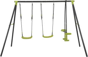 Outdoor Fun for Kids with Triple Seat Swing Set, Safe Metal Frame, Supports up to 440 lbs, Black and Green Finish