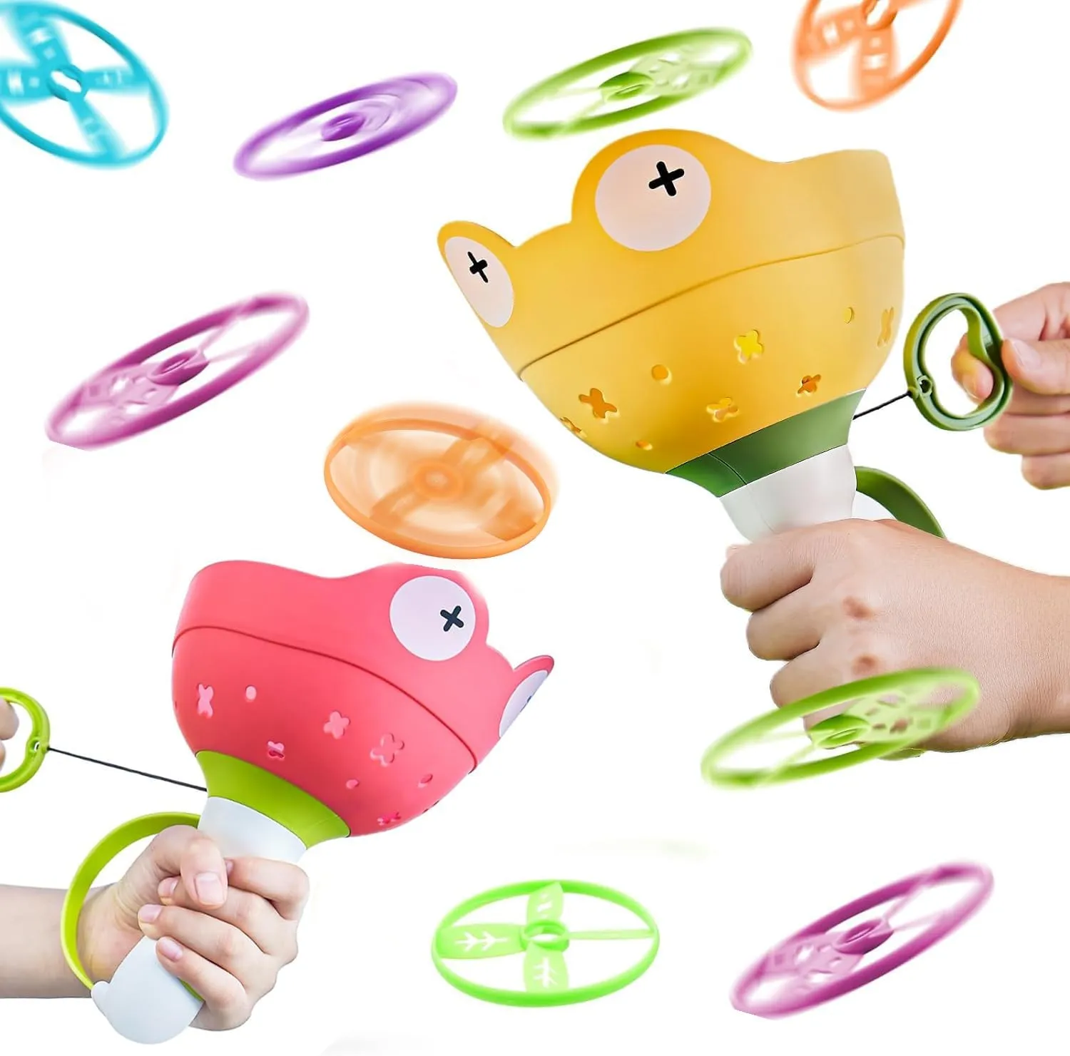 Outdoor Toys, Flying Disc Launcher Toy, 2 Disc Launchers with 16 Discs, Outside Toys for Kids Ages 4-8, Fun Family Outdoor Game,Summer Gifts for Age 3 4 5 6 7 8 Year Old Boys Girls