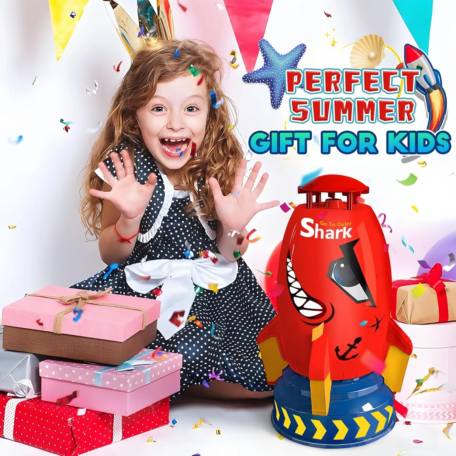Outdoor Water Sprinkler for Kids Outdoor Water Rocket Splash, Kids Sprinkler for Outside Backyard, Summer Fun Pool Rocket Toys for Toddler Ages 3  Gift Ideas, Red