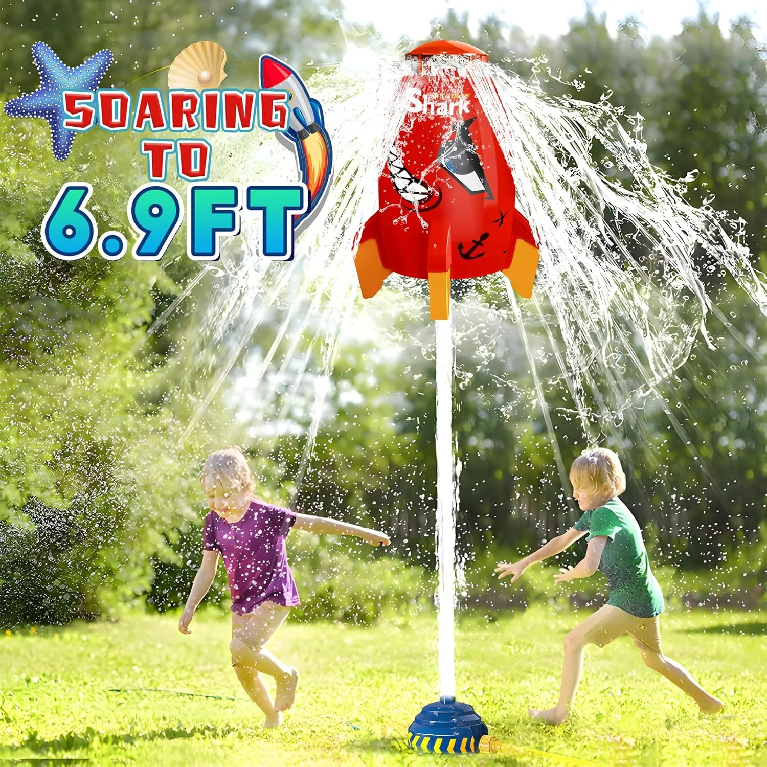 Outdoor Water Sprinkler for Kids Outdoor Water Rocket Splash, Kids Sprinkler for Outside Backyard, Summer Fun Pool Rocket Toys for Toddler Ages 3  Gift Ideas, Red