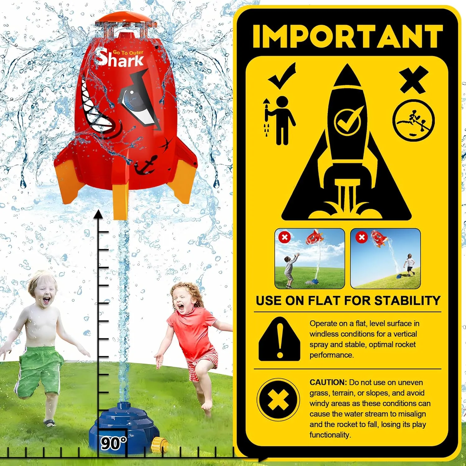 Outdoor Water Sprinkler for Kids Outdoor Water Rocket Splash, Kids Sprinkler for Outside Backyard, Summer Fun Pool Rocket Toys for Toddler Ages 3  Gift Ideas, Red