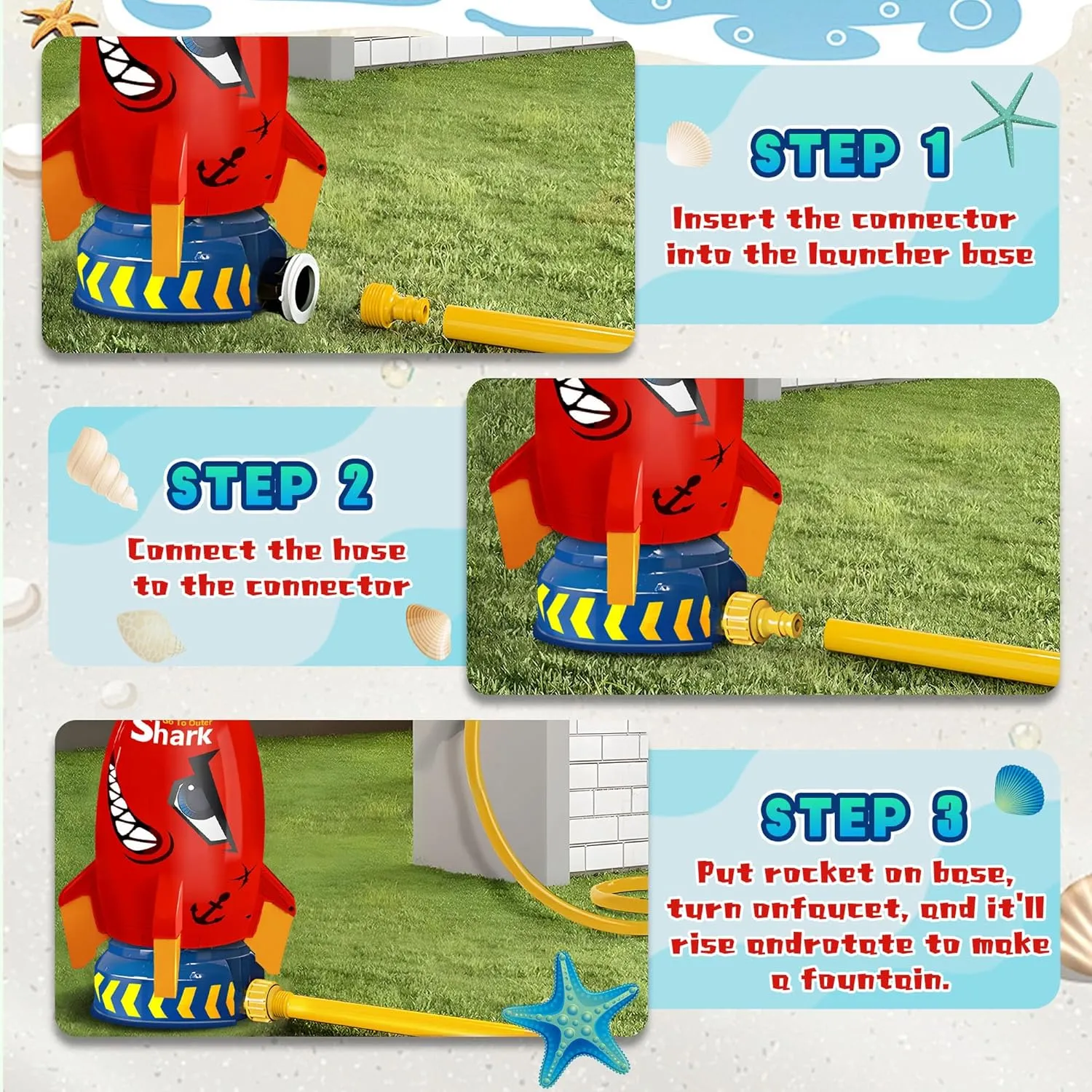 Outdoor Water Sprinkler for Kids Outdoor Water Rocket Splash, Kids Sprinkler for Outside Backyard, Summer Fun Pool Rocket Toys for Toddler Ages 3  Gift Ideas, Red