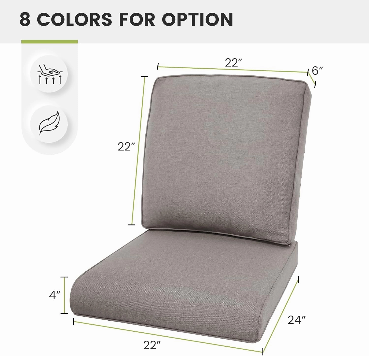 Outdoor Chair Cushions Set of 3 - Outside Durable Thick Replacement Back and Seat Cushion 22x24 with Zipper Cover for Patio Glider Rocking Chairs Loveseat Couch – Grey/Classic