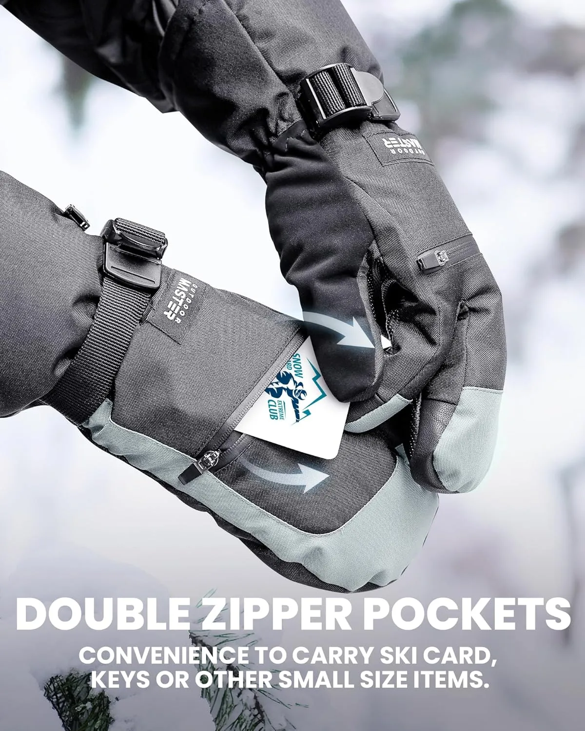 OutdoorMaster 3-Finger Ski Gloves for Women & Men, Waterproof & Windproof Ski Mittens, Winter Warm Snowboarding Gloves with Double-Pocket