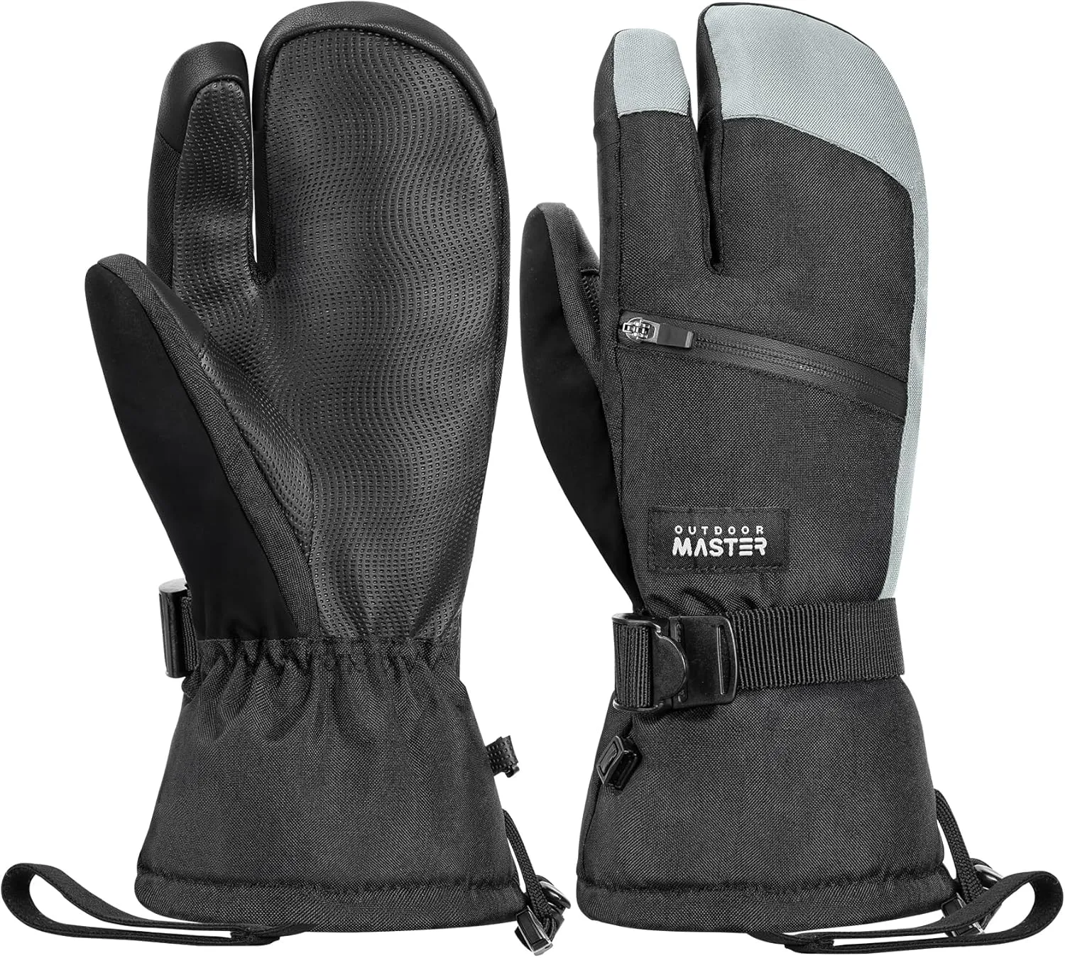 OutdoorMaster 3-Finger Ski Gloves for Women & Men, Waterproof & Windproof Ski Mittens, Winter Warm Snowboarding Gloves with Double-Pocket