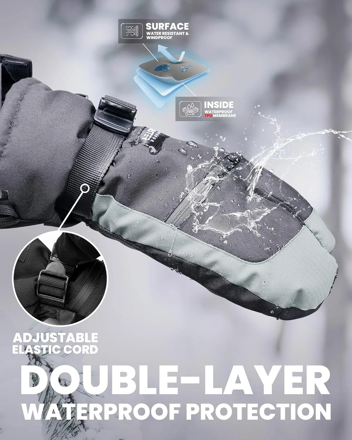 OutdoorMaster 3-Finger Ski Gloves for Women & Men, Waterproof & Windproof Ski Mittens, Winter Warm Snowboarding Gloves with Double-Pocket