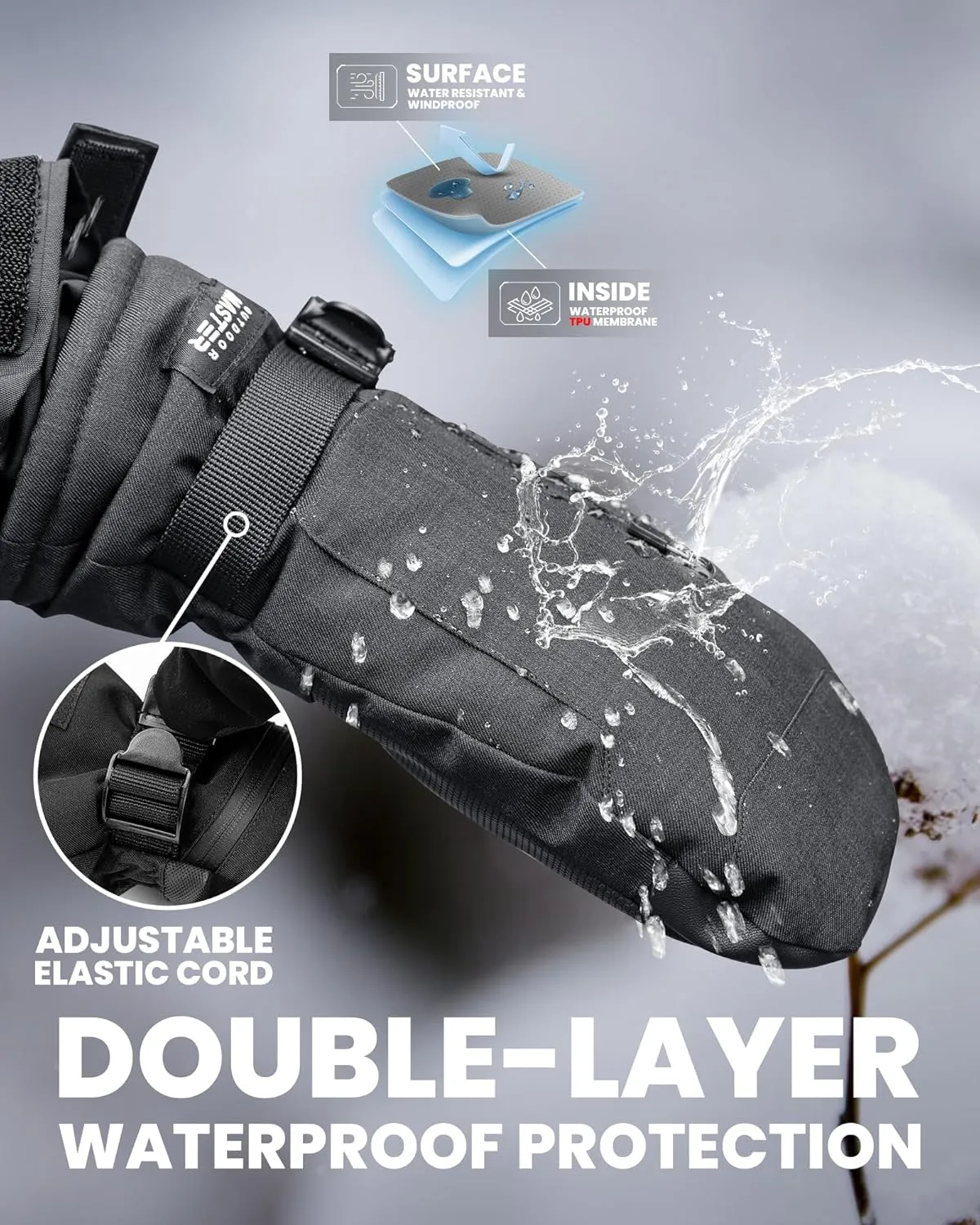 OutdoorMaster Ski Mittens for Women & Men, Waterproof & Windproof Ski Gloves, Winter Warm Snowboarding Gloves