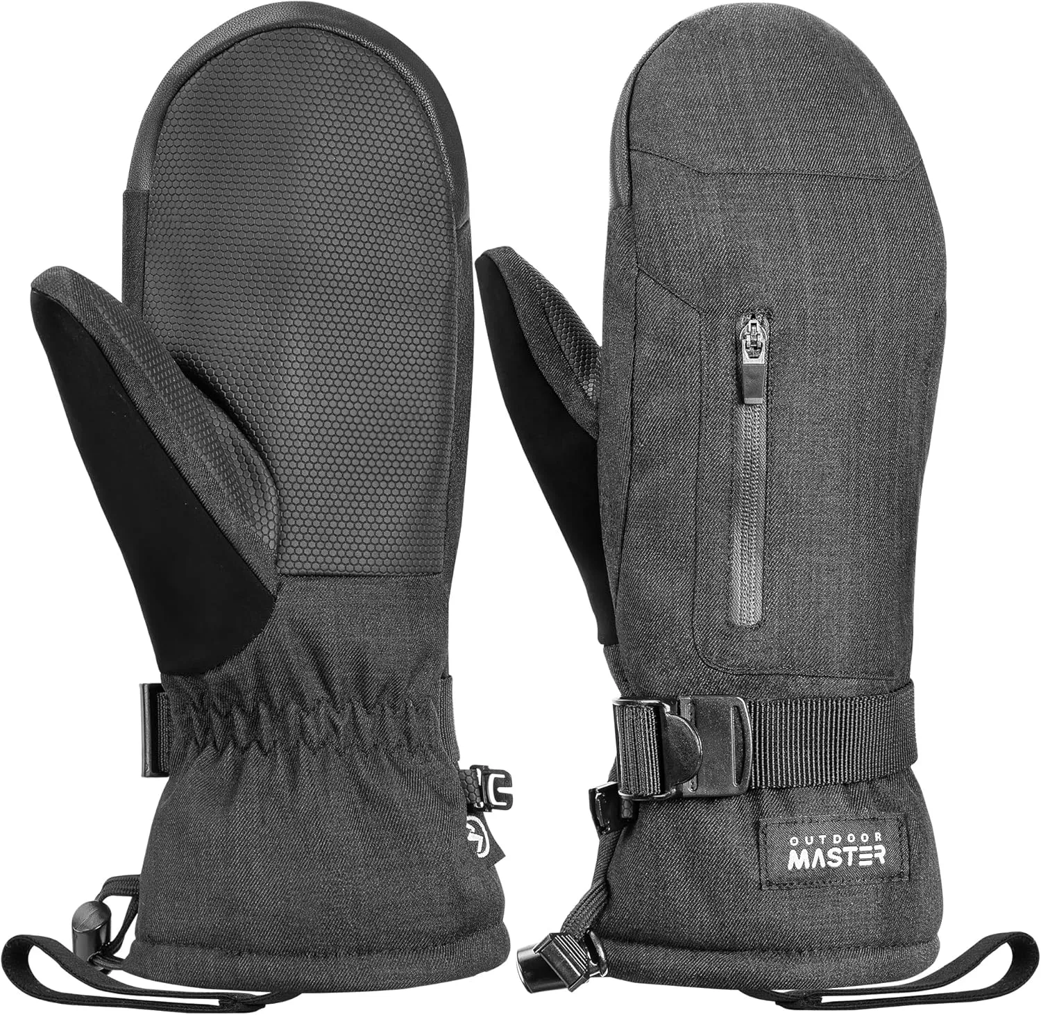 OutdoorMaster Ski Mittens for Women & Men, Waterproof & Windproof Ski Gloves, Winter Warm Snowboarding Gloves