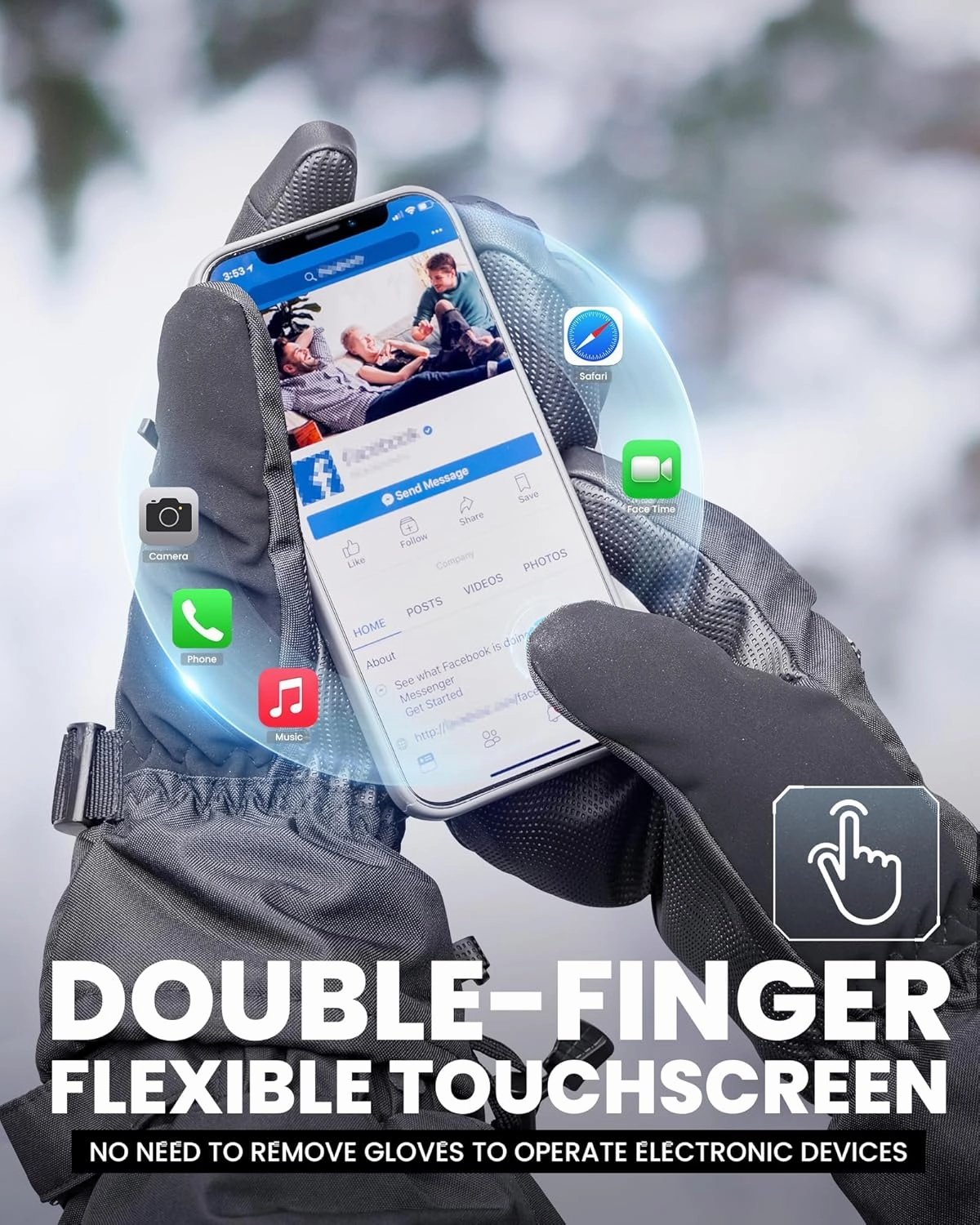 OutdoorMaster 3-Finger Ski Gloves for Women & Men, Waterproof & Windproof Ski Mittens, Winter Warm Snowboarding Gloves with Double-Pocket