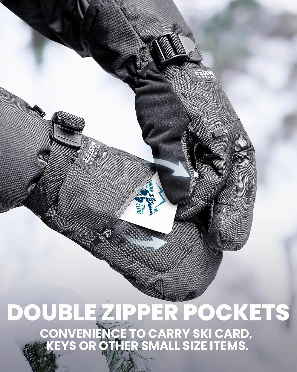 OutdoorMaster 3-Finger Ski Gloves for Women & Men, Waterproof & Windproof Ski Mittens, Winter Warm Snowboarding Gloves with Double-Pocket