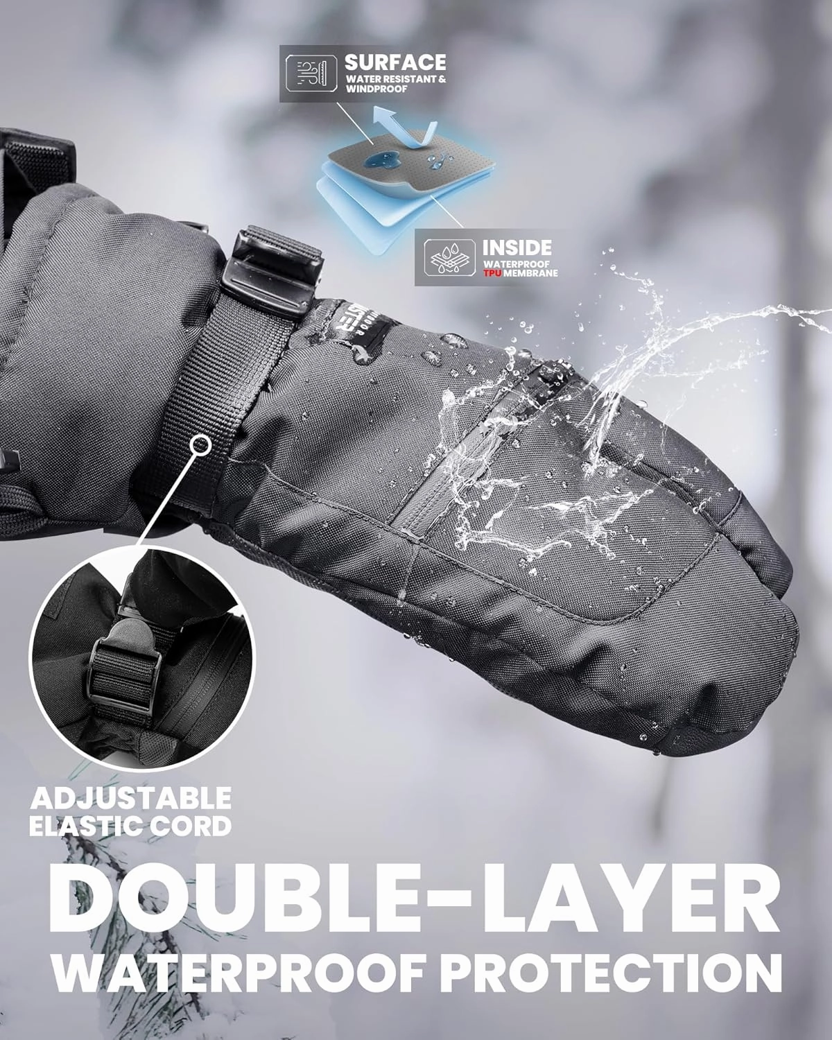 OutdoorMaster 3-Finger Ski Gloves for Women & Men, Waterproof & Windproof Ski Mittens, Winter Warm Snowboarding Gloves with Double-Pocket