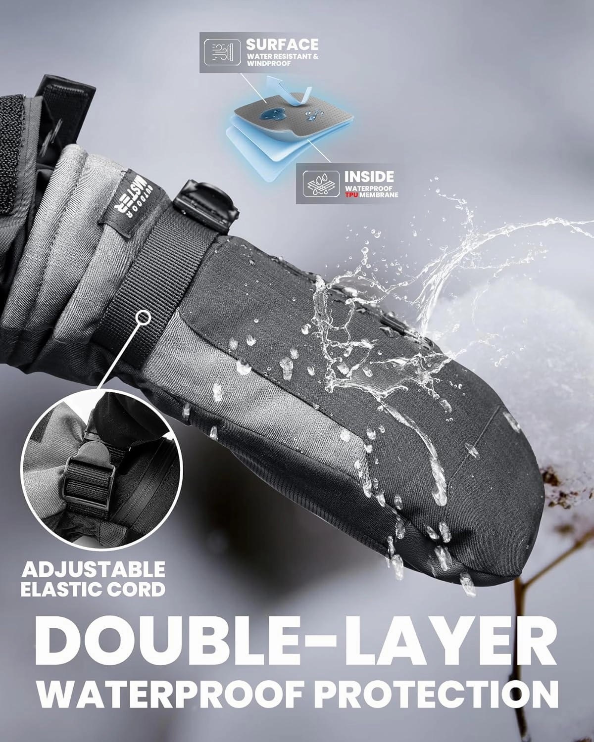 OutdoorMaster Ski Mittens for Women & Men, Waterproof & Windproof Ski Gloves, Winter Warm Snowboarding Gloves