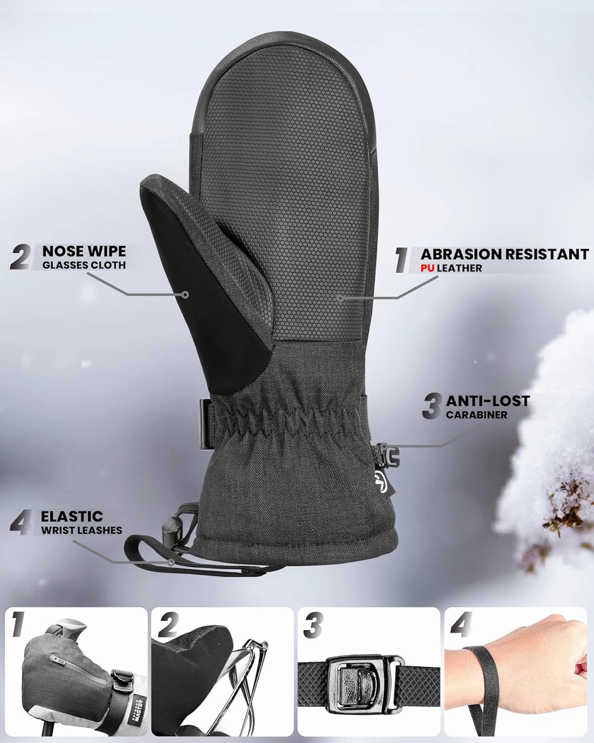 OutdoorMaster Ski Mittens for Women & Men, Waterproof & Windproof Ski Gloves, Winter Warm Snowboarding Gloves