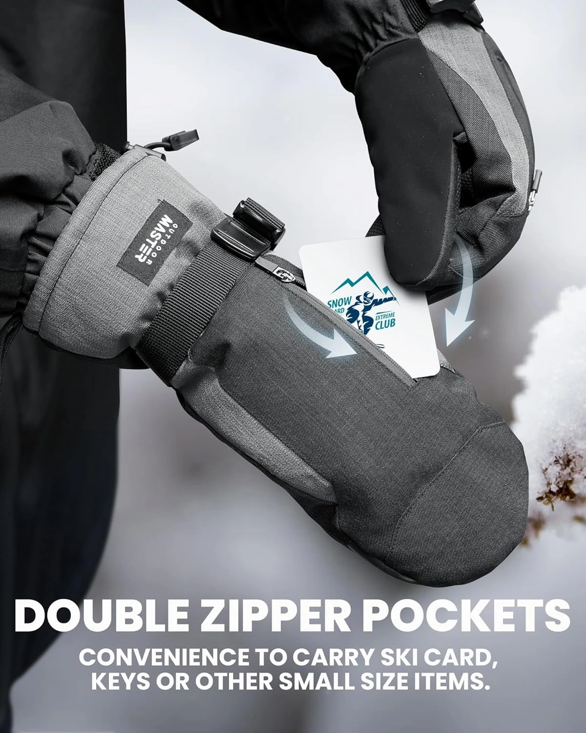 OutdoorMaster Ski Mittens for Women & Men, Waterproof & Windproof Ski Gloves, Winter Warm Snowboarding Gloves