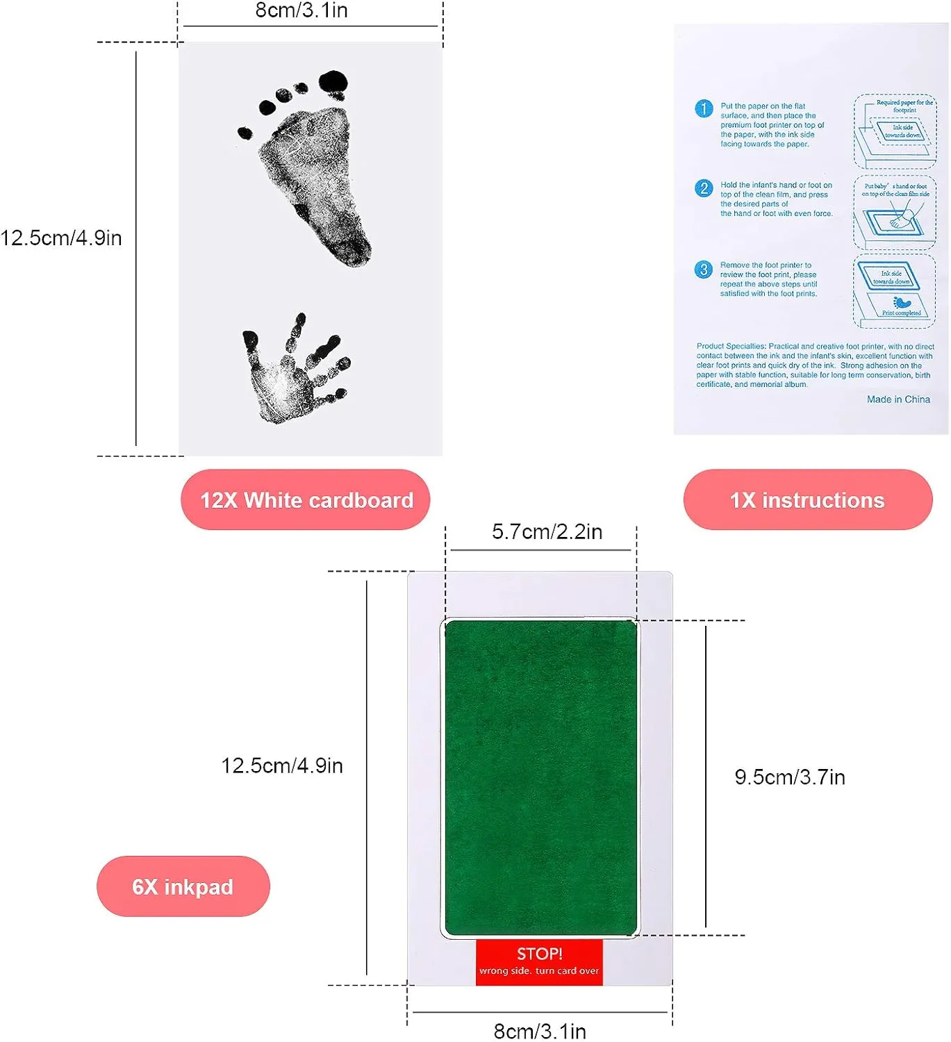 Outus 18 Pieces Baby Inkless Handprint and Footprint Kit 6 Safe Hand and Foot Ink Pad Clean Touch Dog Paw Print Stamp Kit and 12 Card for Newborn Registry Family Keepsake Baby Gift (Small)