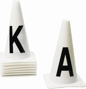 Ovation A, B, C, E, F, H, K, M Equestrian Sport Durable On-Set White Dressage Cones with Contrast Black Letters Set of 8