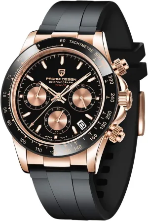 Pagani Design Luxury Men's Automatic Mechanical Watches Skeleton Dial Stainless Steel Rainbow Bezel Rubber Strap 100M Waterproof Sports Wristwatch