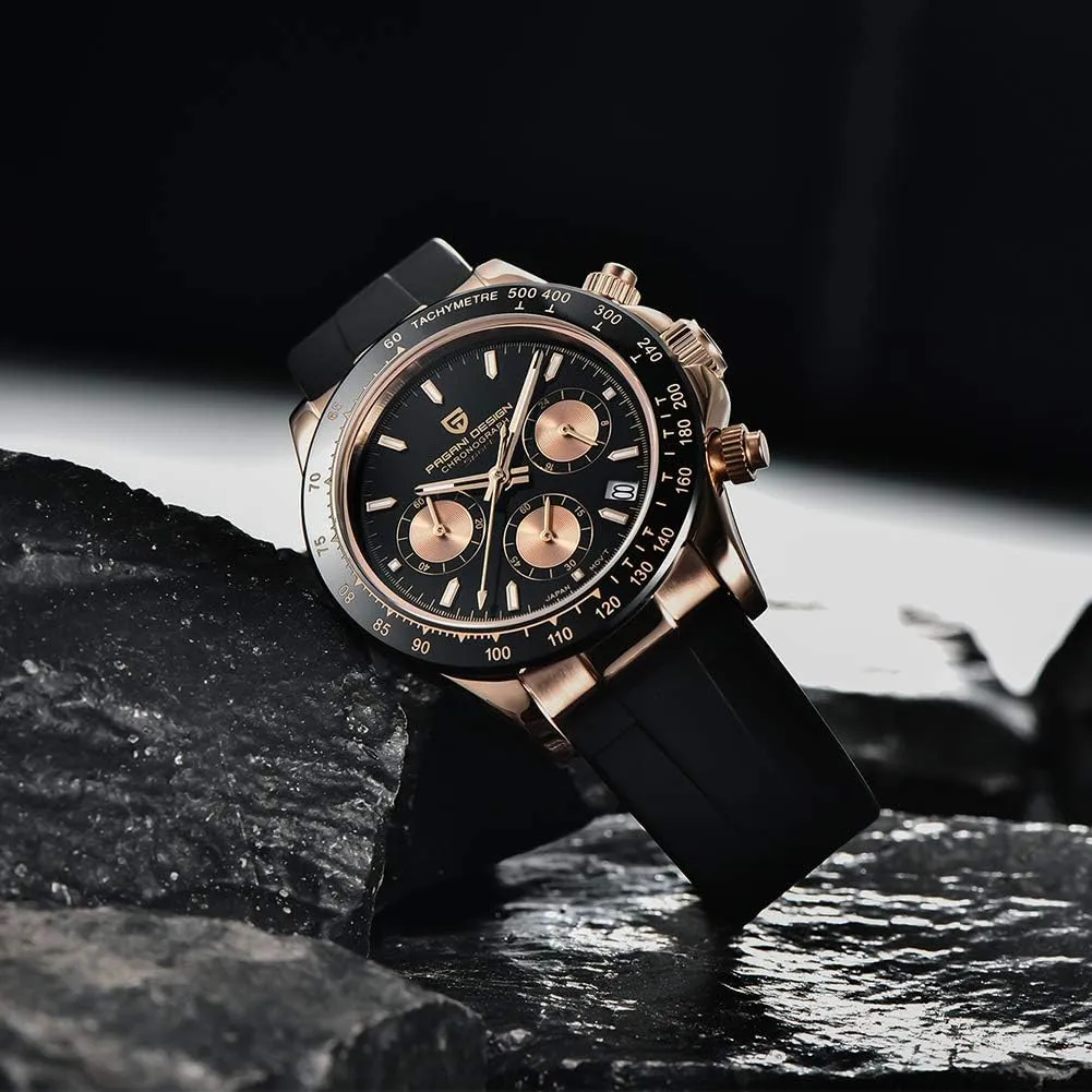 Pagani Design Luxury Men's Automatic Mechanical Watches Skeleton Dial Stainless Steel Rainbow Bezel Rubber Strap 100M Waterproof Sports Wristwatch