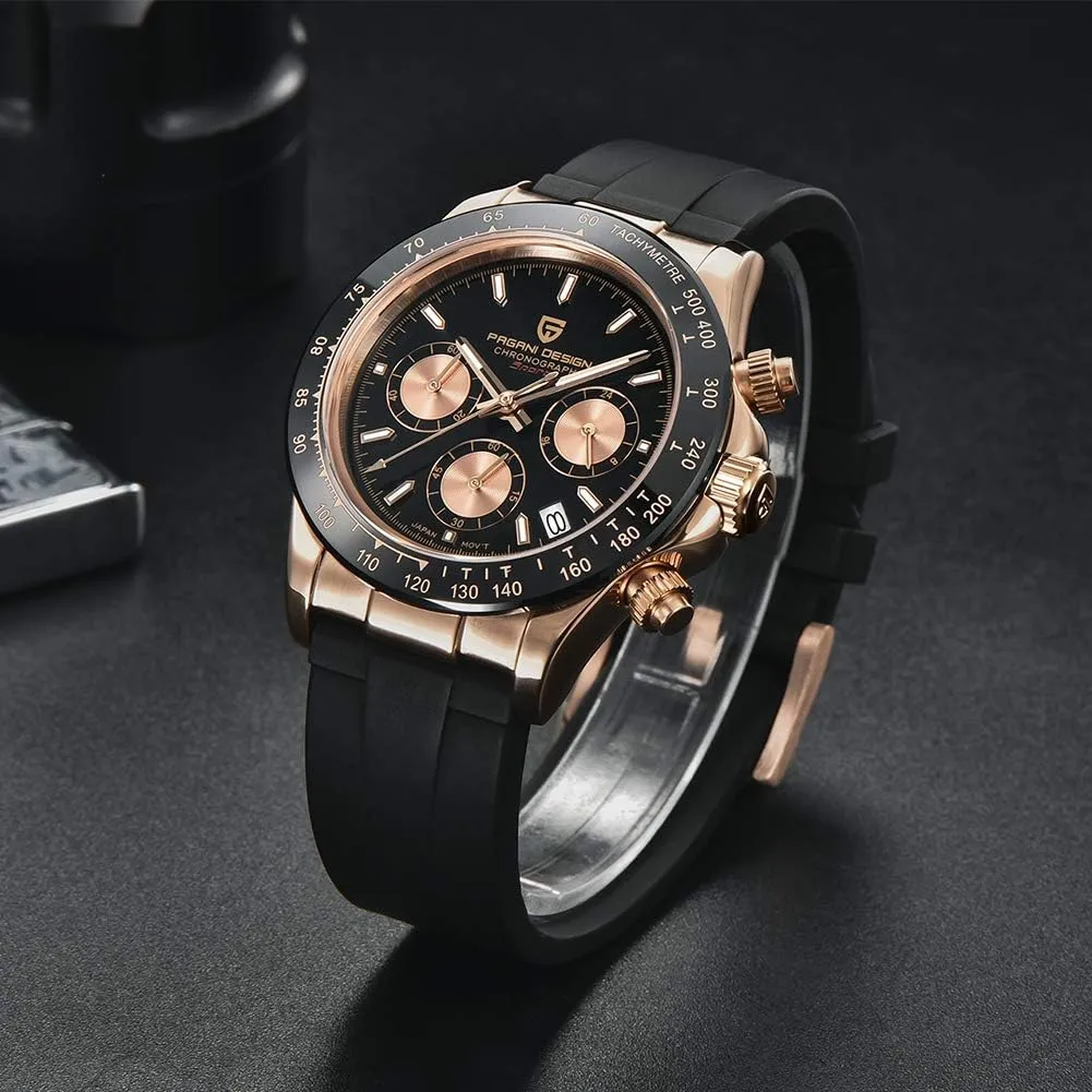 Pagani Design Luxury Men's Automatic Mechanical Watches Skeleton Dial Stainless Steel Rainbow Bezel Rubber Strap 100M Waterproof Sports Wristwatch