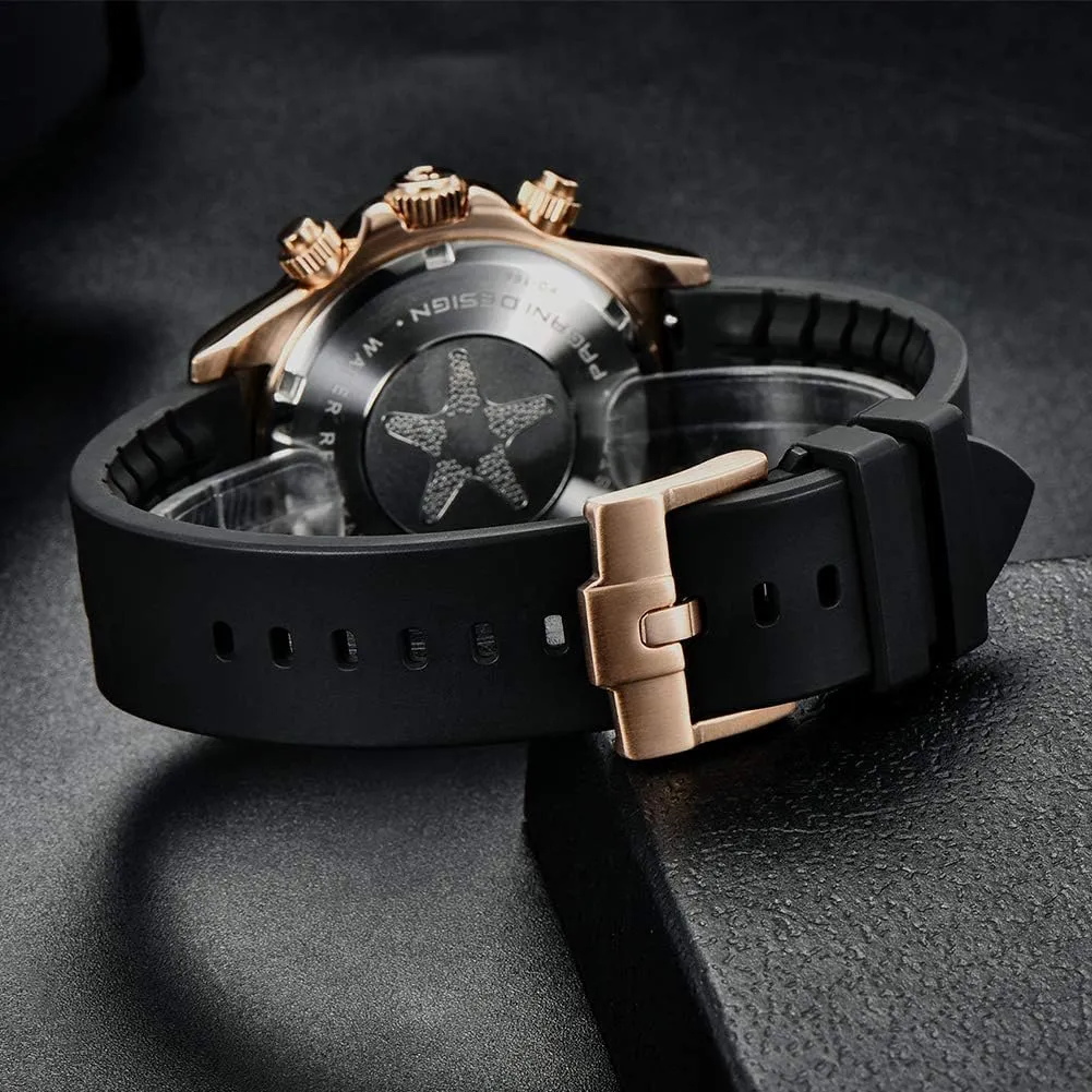 Pagani Design Luxury Men's Automatic Mechanical Watches Skeleton Dial Stainless Steel Rainbow Bezel Rubber Strap 100M Waterproof Sports Wristwatch