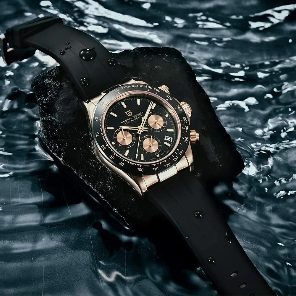Pagani Design Luxury Men's Automatic Mechanical Watches Skeleton Dial Stainless Steel Rainbow Bezel Rubber Strap 100M Waterproof Sports Wristwatch