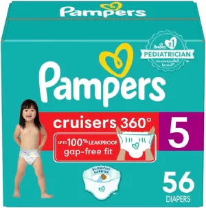Pampers Diapers - Cruisers 360 - Size 5, 56 Count, Babyproof up to 100% Leakproof Pull-On Diaper