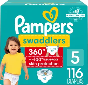 Pampers Diapers - Swaddlers 360 - Size 5, 116 Count, for up to 100% Leakproof Premium Skin Protection
