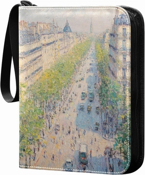 Parisian Avenue Trees People 4 Pockets Trading Card Album Folder for Cards PU Cover Zip Card Binder with 400 Side Loading Pockets Card Collection Binder for Game Sports Cards Boys Girls Collectible