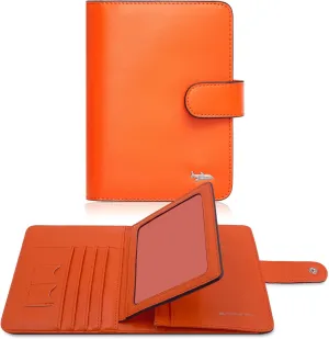 Passport Holder Women, Genuine Leather Passport Wallet RFID Blocking for Men and Women, Passport Cover with Snap Closure Fit for Immunization Record Card - Orange