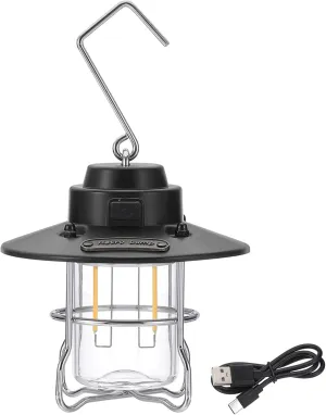 PATIKIL LED Camping Lantern, 1 Pack Vintage Rechargeable Lantern 3 Light Mode Portable Hanging Outdoor Tent Light for Camping, Hiking, Fishing, Black 3.66 Inch
