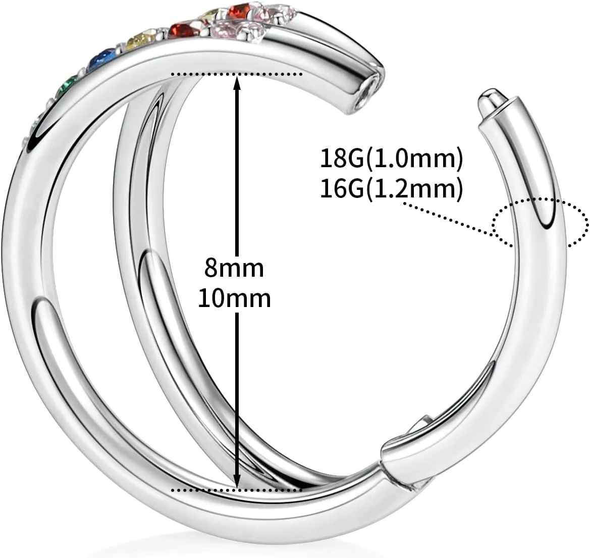 PEAKLINK 20G 18G 16G Double Nose Hoop Ring Helix Cartilage Conch Earring 316L Surgical Steel Septum Jewelry Seamless Tragus Rook Daith Lobe Lip Nose Piercing 6 8 10 12mm