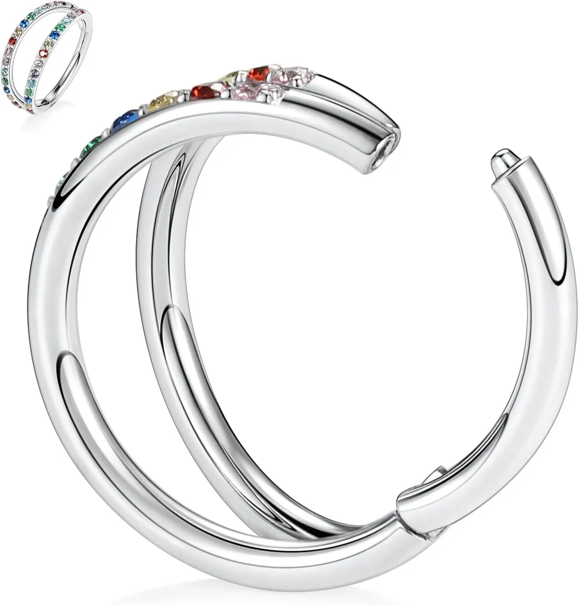 PEAKLINK 20G 18G 16G Double Nose Hoop Ring Helix Cartilage Conch Earring 316L Surgical Steel Septum Jewelry Seamless Tragus Rook Daith Lobe Lip Nose Piercing 6 8 10 12mm