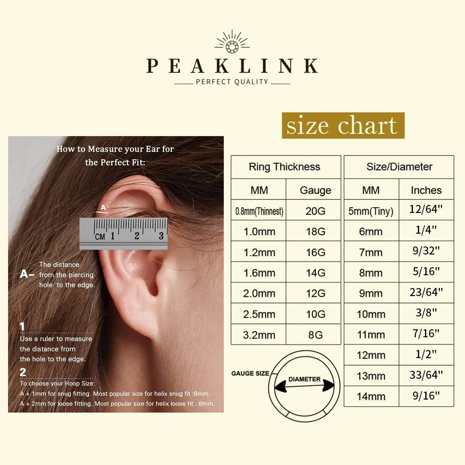 PEAKLINK 20G 18G 16G Double Nose Hoop Ring Helix Cartilage Conch Earring 316L Surgical Steel Septum Jewelry Seamless Tragus Rook Daith Lobe Lip Nose Piercing 6 8 10 12mm