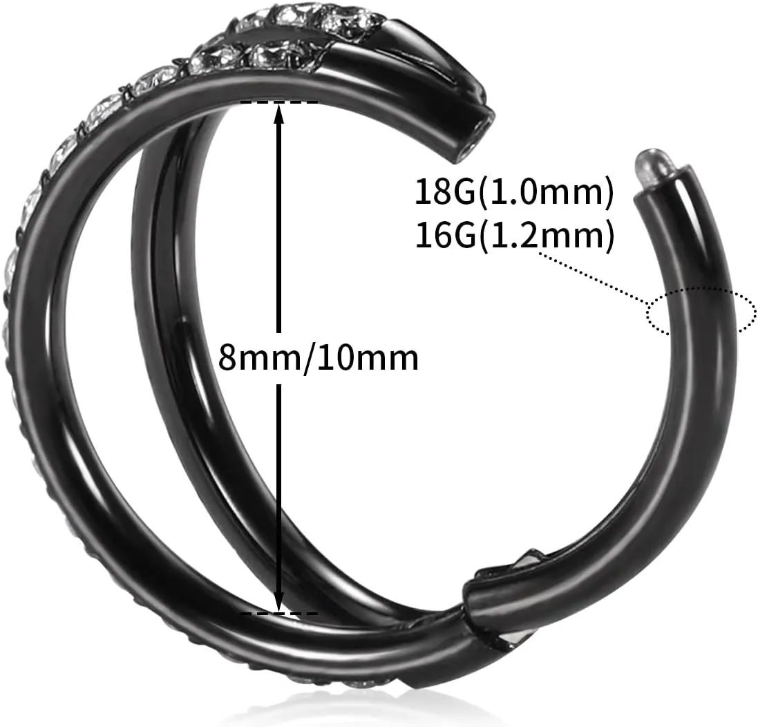 PEAKLINK 20G 18G 16G Double Nose Hoop Ring Helix Cartilage Conch Earring 316L Surgical Steel Septum Jewelry Seamless Tragus Rook Daith Lobe Lip Nose Piercing 6 8 10 12mm