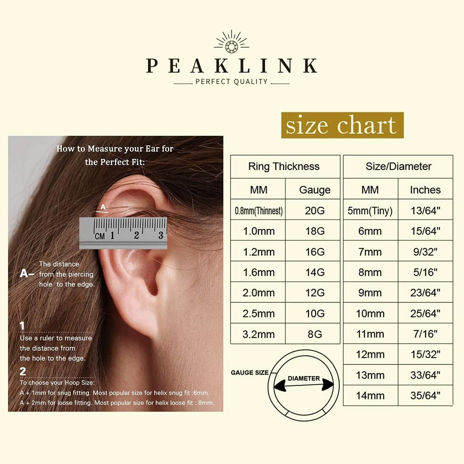PEAKLINK 20G 18G 16G Double Nose Hoop Ring Helix Cartilage Conch Earring 316L Surgical Steel Septum Jewelry Seamless Tragus Rook Daith Lobe Lip Nose Piercing 6 8 10 12mm