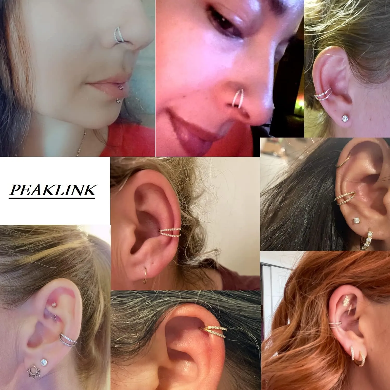 PEAKLINK 20G 18G 16G Double Nose Hoop Ring Helix Cartilage Conch Earring 316L Surgical Steel Septum Jewelry Seamless Tragus Rook Daith Lobe Lip Nose Piercing 6 8 10 12mm