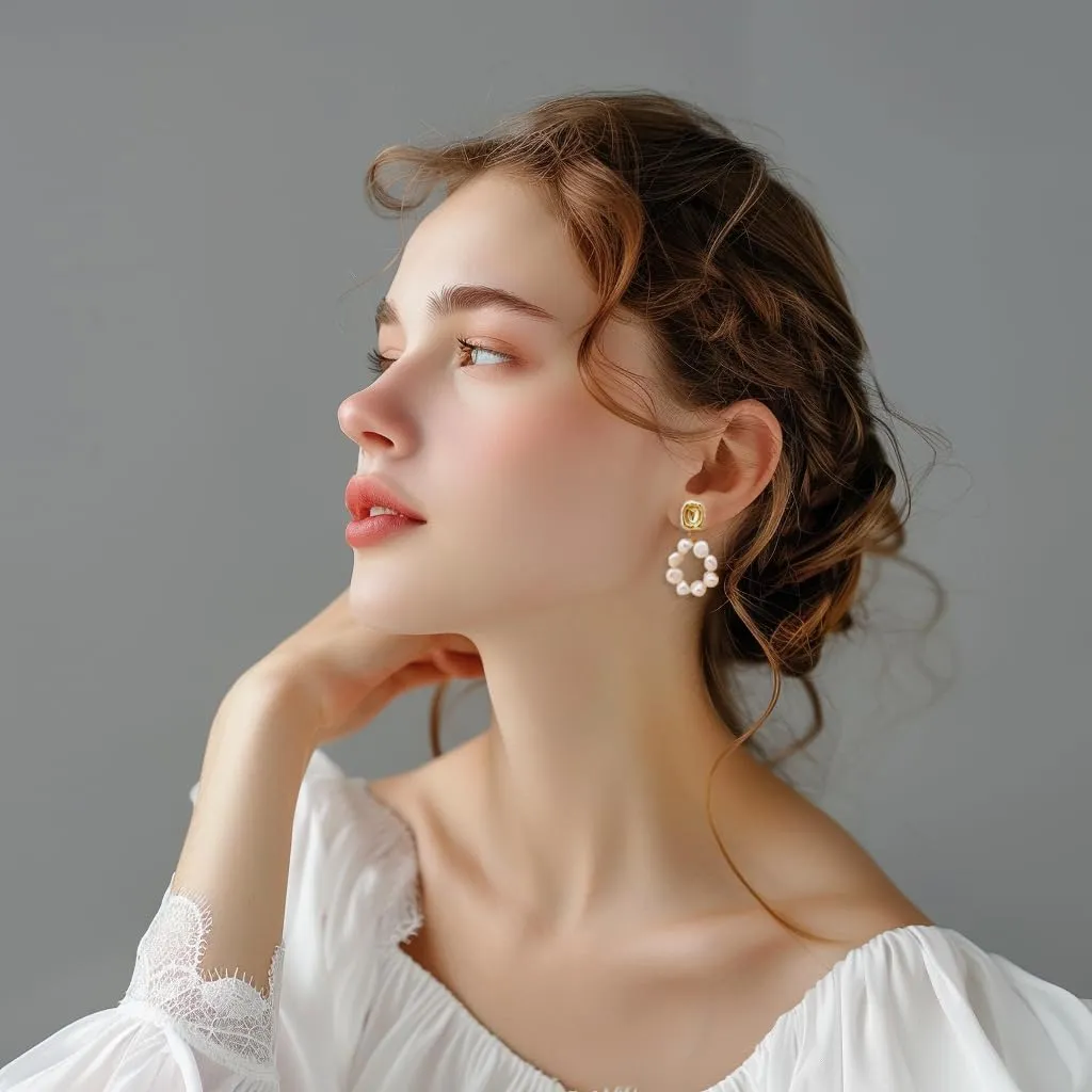pearl hoop earrings Freshwater white baroque pearl Stud big drop dangle Earrings for Women lady 14K Gold plated Jewelry wedding Gift