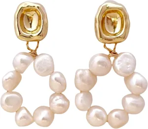 pearl hoop earrings Freshwater white baroque pearl Stud big drop dangle Earrings for Women lady 14K Gold plated Jewelry wedding Gift