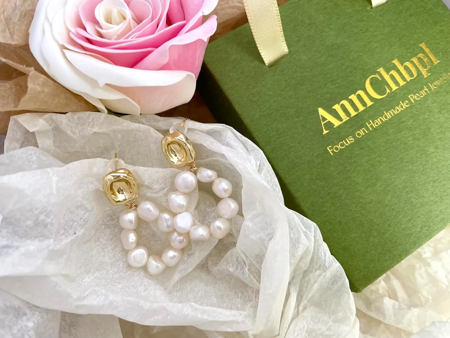 pearl hoop earrings Freshwater white baroque pearl Stud big drop dangle Earrings for Women lady 14K Gold plated Jewelry wedding Gift