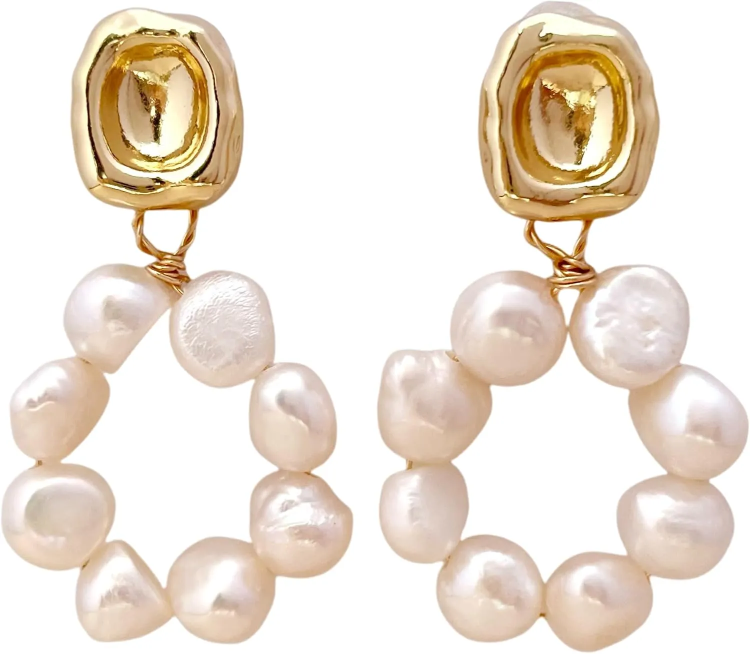 pearl hoop earrings Freshwater white baroque pearl Stud big drop dangle Earrings for Women lady 14K Gold plated Jewelry wedding Gift