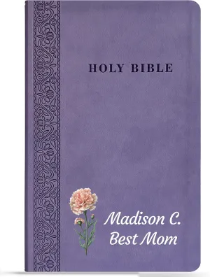 Personalized Birth Flower Thinline Reference Bible, Christian Mother's Day Gift, Bible with Custom Name, KJV, King James Version, Red Letter, Flexisoft, Lavender
