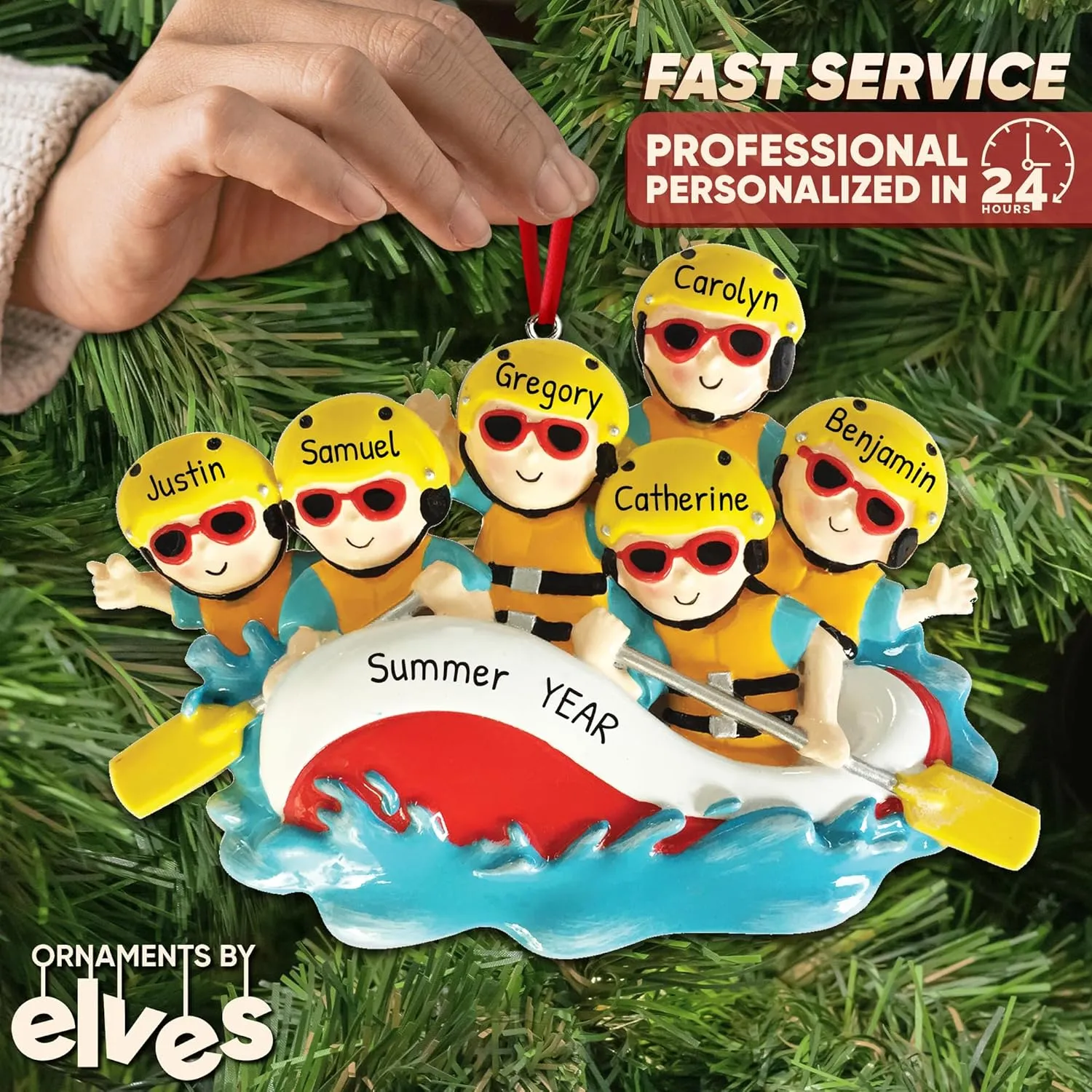 Personalized Family Ornament 2022 - Family of 6 Christmas Ornament 2022 - White Water Rafting Ornament Rafting Ornaments Family of 6 River Rafting Ornament 2022 - Free Customization