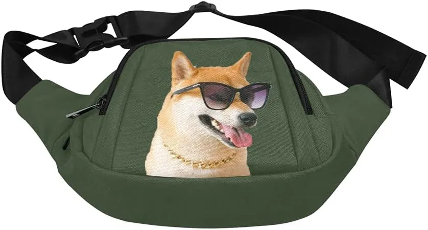 Personalized Fanny Bag for Women Men with Photo Name, Customized Picture Fashion Waist Bag Water Resistant Hip Bum Bag with Adjustable Belt for Travel Hiking Cycling Running (army green)