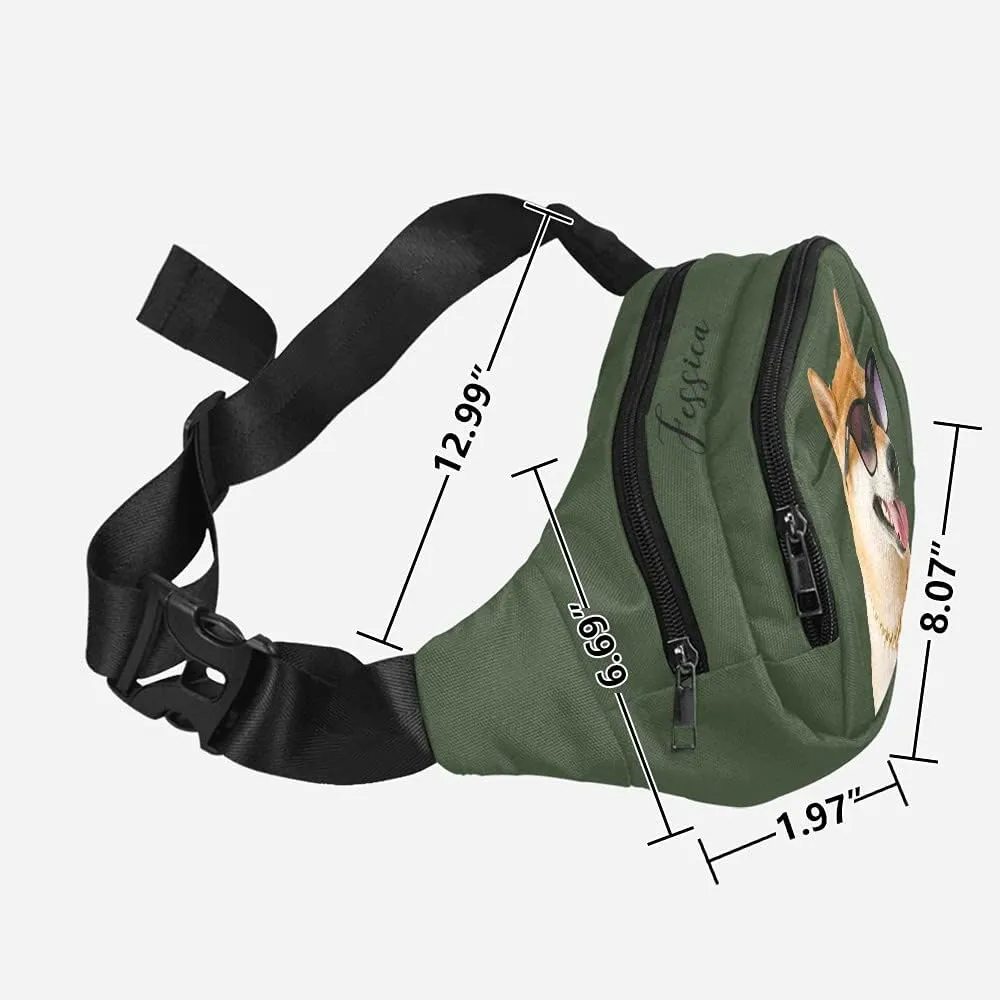 Personalized Fanny Bag for Women Men with Photo Name, Customized Picture Fashion Waist Bag Water Resistant Hip Bum Bag with Adjustable Belt for Travel Hiking Cycling Running (army green)